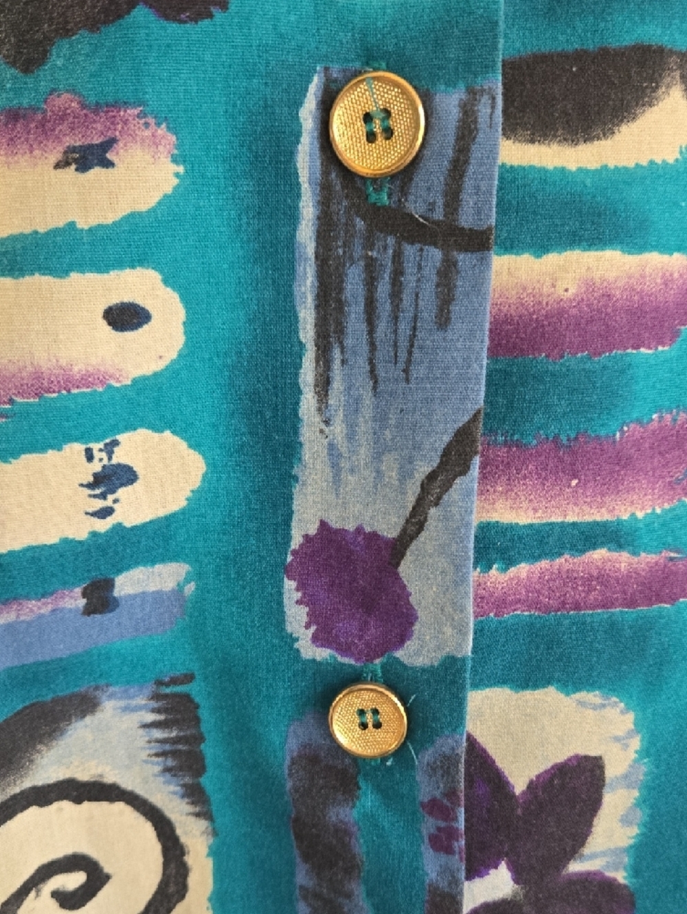 Blair ( Vintage )  In EUC    Teal, Purple & Cream Patterned Button-Front Blouse - Picture 5 of 9
